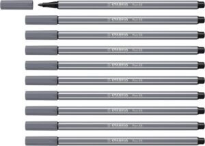 Stabilo Pen 68 Rotulador de Punta de Fibra - Trazo de 1mm aprox. - Tinta con Base de Agua - Color Gris Oscuro