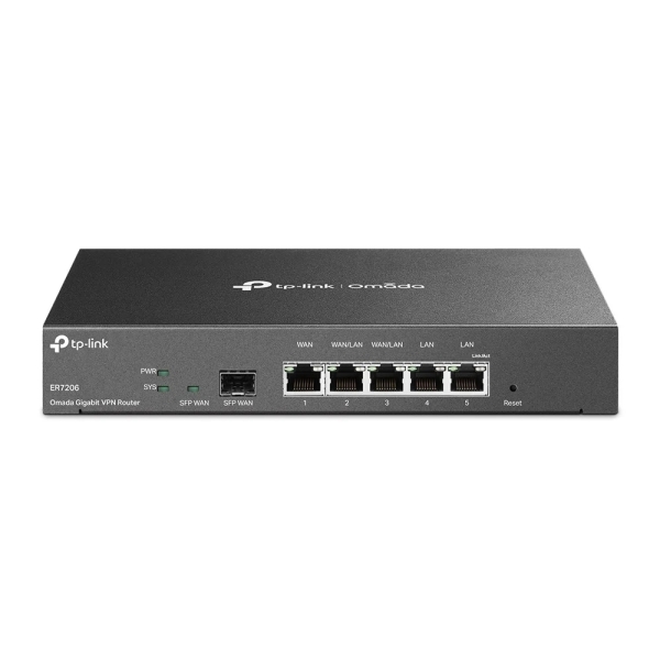 TP-Link Omada ER7206 Router - VPN - 4x1Gbps WAN/LAN - 1Gbps WAN - 1Gbps SFP - USB 3.0 - Balanceo de Carga - Gestion Centralizada en la Nube - Color Negro