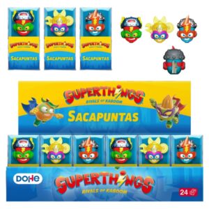 Dohe Superthings Expositor con 24 Sacapuntas - PVC - Cuchilla de Acero - Formas Surtidas