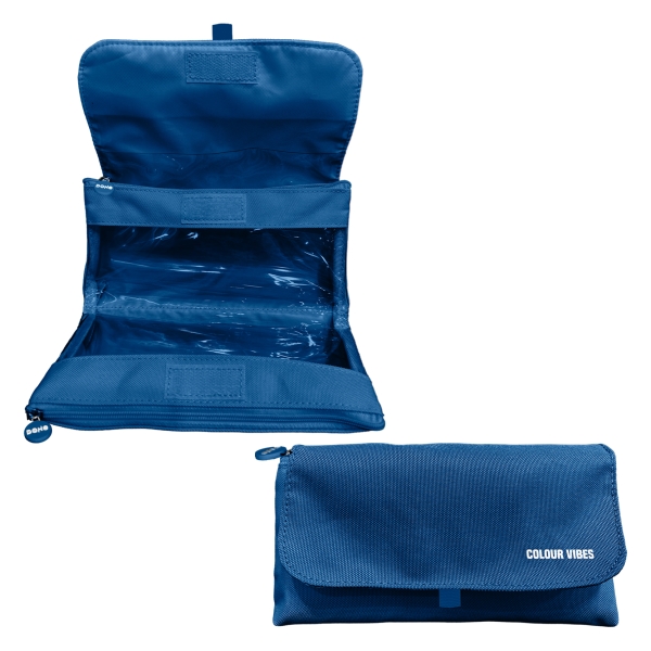 Dohe Vibes Portatodo Doble - Solapa con Bolsillo Interior - Cremallera - Ventanas Transparentes - Poliester - 22x11x6cm - Color Azul