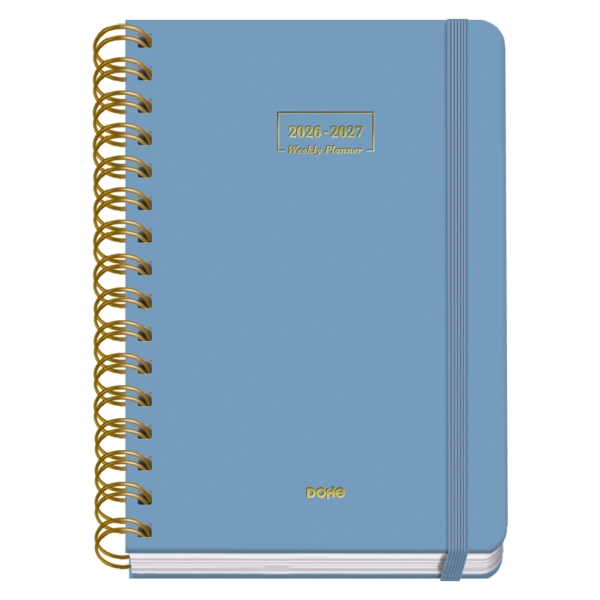 Dohe Premium Agenda Escolar 26/27 - Formato A5 - Semana Vista - Papel Offset Ahuesado 80g - Cubierta de Carton Plastificado - Espiral Metalica Doble - Goma - 15x21x2cm - Color Azul