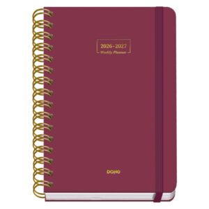 Dohe Premium Agenda Escolar 26/27 - Formato A5 - Semana Vista - Papel Offset Ahuesado 80g - Cubierta de Carton Plastificado - Espiral Metalica Doble - Goma - 15x21x2cm - Color Burdeos