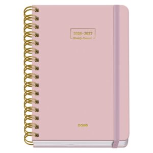 Dohe Premium Agenda Escolar 26/27 - Formato A5 - Dia Pagina - Papel Offset Ahuesado 80g - Cubierta de Carton Plastificado - Espiral Metalica Doble - Goma - 15x21x4cm - Color Rosa