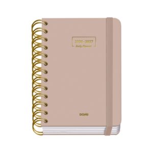 Dohe Premium Agenda Escolar 26/27 - Formato A6 - Dia Pagina - Papel Offset Ahuesado 80g - Cubierta de Carton Plastificado - Espiral Metalica Doble - Goma - 12x17x3cm - Color Beige