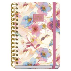 Dohe Premium Magnolia Agenda Escolar 26/27 - Formato A5 - Dia Pagina - Papel Offset Ahuesado 80g - Cubierta de Carton Plastificado - Espiral Metalica Doble - Goma - 15x21x4cm - Multicolor