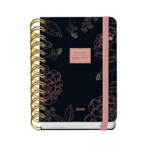 Dohe Premium Noir Agenda Escolar 26/27 - Formato A6 - Dia Pagina - Papel Offset Ahuesado 80g - Cubierta de Carton Plastificado - Espiral Metalica Doble - Goma - 12x17x3cm - Color Negro