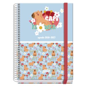 Dohe Prime Capi Flower Agenda Escolar 26/27 - Formato A5 - Dia Pagina - Papel Offset Ahuesado 70g - Cubierta de Carton Plastificado - Espiral - Goma - 15x21x4cm - Multicolor