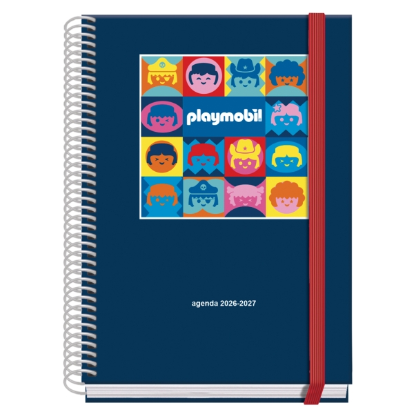 Dohe Prime Playmobil Agenda Escolar 26/27 - Formato A5 - Semana Vista - Papel Offset Ahuesado 70g - Cubierta de Carton Plastificado - Espiral - Goma - 15x21x2cm - Color Azul Marino