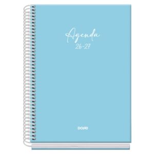 Dohe Basic Serenity Agenda Escolar 26/27 - Formato A5 - Semana Vista - Papel Offset Ahuesado 70g - Cubierta de Carton Plastificado - Espiral Metalica - Goma - 15x21x2cm - Color Azul