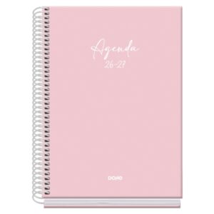 Dohe Basic Serenity Agenda Escolar 26/27 - Formato A5 - Dia Pagina - Papel Offset Ahuesado 70g - Cubierta de Carton Plastificado - Espiral Metalica - Goma - 15x21x4cm - Color Rosa
