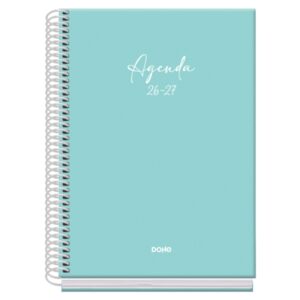 Dohe Basic Serenity Agenda Escolar 26/27 - Formato A5 - Dia Pagina - Papel Offset Ahuesado 70g - Cubierta de Carton Plastificado - Espiral Metalica - Goma - 15x21x4cm - Color Verde