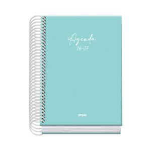 Dohe Basic Serenity Agenda Escolar 26/27 - Formato A6 - Dia Pagina - Papel Offset Ahuesado 70g - Cubierta de Carton Plastificado - Espiral Metalica - Goma - 12x17x3cm - Color Verde