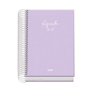 Dohe Basic Serenity Agenda Escolar 26/27 - Formato A6 - Dia Pagina - Papel Offset Ahuesado 70g - Cubierta de Carton Plastificado - Espiral Metalica - Goma - 12x17x3cm - Color Morado