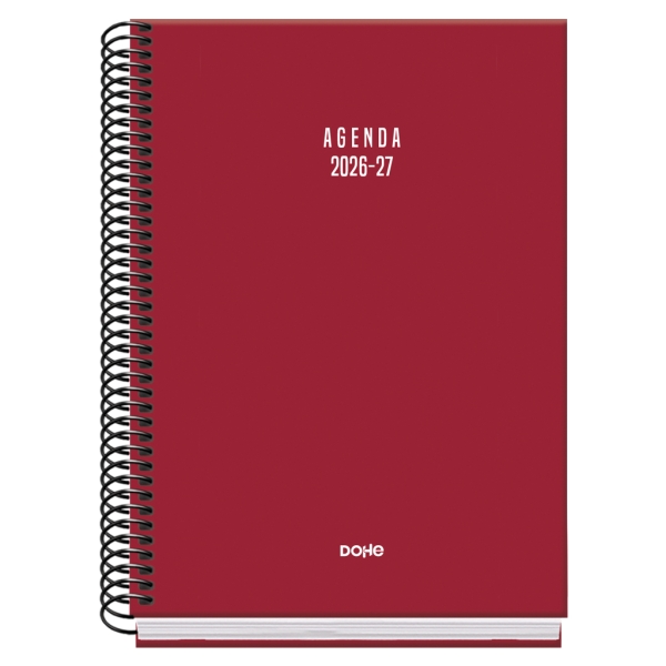Dohe Basic Colour Vibes Agenda Escolar 26/27 - Formato A5 - Semana Vista - Papel Offset Ahuesado 70g - Cubierta de Carton Plastificado - Espiral - Goma - 15x21x2cm - Color Burdeos