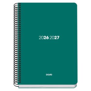 Dohe Basic Element Agenda Escolar 26/27 - Formato A5 - Semana Vista - Papel Offset Ahuesado 70g - Cubierta de Carton Plastificado - Espiral Metalica - Goma - 15x21x2cm - Color Verde