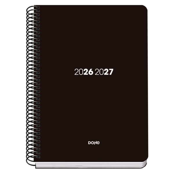 Dohe Basic Element Agenda Escolar 26/27 - Formato A5 - Semana Vista - Papel Offset Ahuesado 70g - Cubierta de Carton Plastificado - Espiral Metalica - Goma - 15x21x2cm - Color Negro