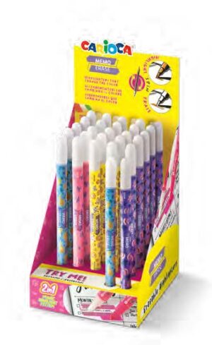Carioca Memo Erase 2 en 1 Expositor con 25 Rotuladores +2 para Probar - Una Punta Subraya y la otra Borra el Color - Colores Surtidos