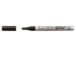 Pilot Super Color Rotulador Permanente Fino - Punta de 1mm de Poliacetal - Tinta muy Densa y Opaca - Cuerpo Metalico - Color Plata