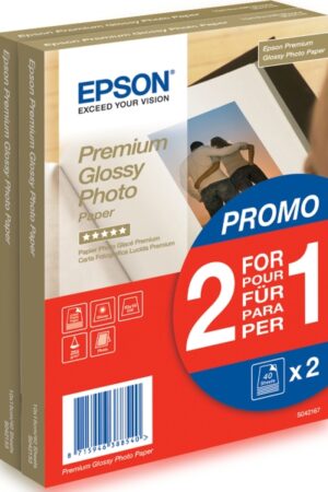 Epson Premium Glossy Photo Pack de 80 Hojas de Papel Fotografico - 10x15cm - Gramaje de 255g/m2 - Acabado Brillante - Compatible con Impresoras Inkjet - Color Blanco
