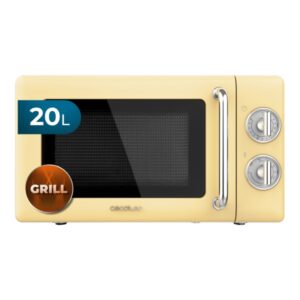 Cecotec Proclean 3110 Retro Yellow Microondas con Grill - 700W - Capacidad 20L - 6 Niveles - Estilo Vintage - Avisador Acustico - Color Amarillo Pastel