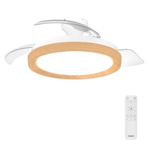 Philips Bliss DC Fan Ceiling Ventilador de Techo con Luz LED Hasta 6500K - Aspas Retractiles - 35W Ventilador + 28W Luz - Mando a Distancia - Color Blanco/Madera