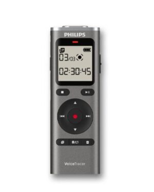 Philips VoiceTracer DVT1170 Grabadora de Voz Digital - 8GB - Grabacion Activada por Voz - Tiempo y Fecha Integrados - Pantalla LCD 1.29” - Autonomia hasta 70h con 2 Pilas AAA