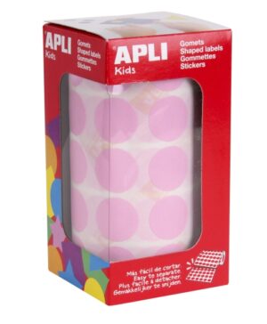 Apli Rollo de 1.770 Gomets Redondos Ø 20mm - Adhesivo Permanente Base Agua - Libre de Disolventes - Color Rosa Claro