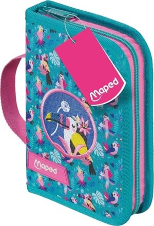 Maped Tropical Estuche con 31 Articulos: Goma de Borrar, Sacapuntas, Lapiz de Grafito HB, 2 Boligrafos, Regla, 12 Lapices de Colores, 12 Rotuladores y Subrayador