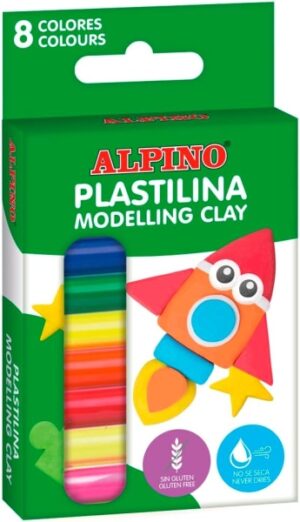 Alpino Pack con 8 Barras de Plastilina 12gr - Muy Flexible - Pueden Mezclarse - Sin Gluten - Colores Surtidos