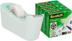 Scotch C18 Pack de Dispensador de Cinta Adhesiva + 4 Cintas Adhesivas Scotch Magic - Para Cintas de hasta 19mm x 33m - Color Verde Menta
