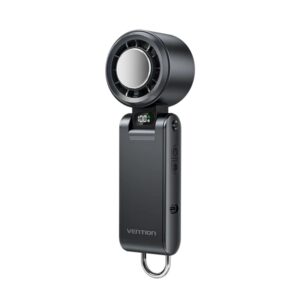 Vention PBC Ventilador de Mano - Velocidad Maxima 13000RPM - Nivel Regulable de 1 a 100 -  Funcion Frio - Bateria de 3000mAh - Pantalla LED - Conexion USB-C - Ligero y Compacto - Color Negro