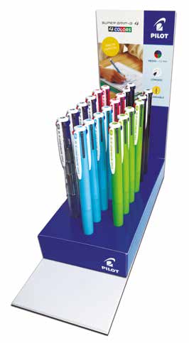 Pilot SuperGrip G 4 Colores Expositor con 20 Boligrafos de Bola Retractiles - Tinta con Base de Aceite - Cuerpo de Colores Surtidos