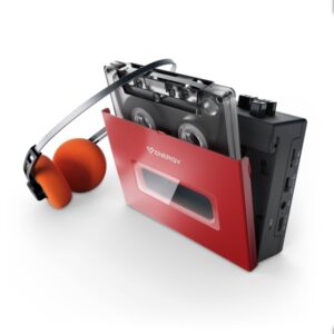 Energy Sistem Portable Cassette Player Reproductor de Cintas Cassette - Bluetooth - Auriculares Retro Incluidos - Microfono Para Grabacion de Voz - Bateria 1200mAh - USB-C - Color Rojo