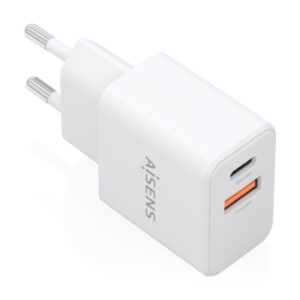 Aisens Cargador Gan 20W - 1xUSB-C PD3.0 - 1xUSB-A QC3.0 - Color Blanco