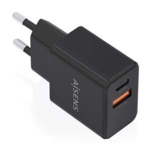 Aisens Cargador Gan 20W - 1xUSB-C PD3.0 - 1xUSB-A QC3.0 - Color Negro