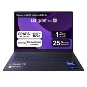 LG Gram 16Z90TS-G.AU99BN Portatil 16" Intel Core Ultra 9 288V - 32GB - 1TB SSD - WiFi 7 - Windows 11 Home - Color Gris - Teclado QWERTY (ES)