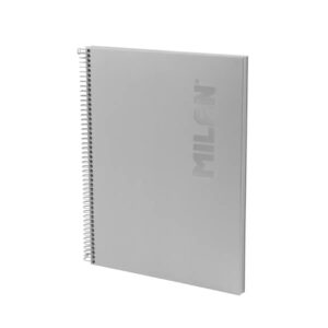 Milan Shadow Cuaderno Espiral Formato A4 Pautado 1 Linea - 80 Hojas de 95 gr/m2 Microperforadas y con 4 Taladros - Tapa Dura - Color Gris