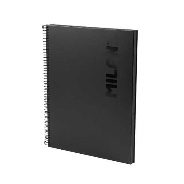 Milan Shadow Cuaderno Espiral Formato A4 Pautado 1 Linea - 80 Hojas de 95 gr/m2 Microperforadas y con 4 Taladros - Tapa Dura - Color Negro