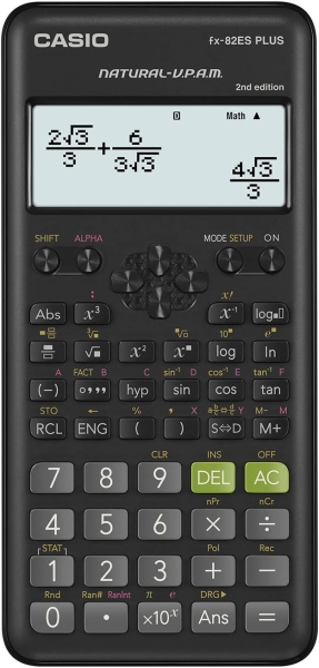 Casio FX-82ES PLUS-2 Calculadora Cientifica Pantalla LCD 12 Digitos - 252 Funciones - Factorización de Numeros Primos, Numeros Enteros Aleatorios, Calculos Fraccionarios, Combinacion y Permutacion etc... - Tapa Protectora - Color Negro
