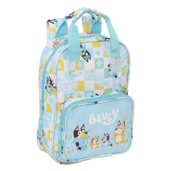 Safta Bluey Ready Mochila Infantil - Tarjeta de Identificacion Personal - Bolsillo Frontal - Hombreras Acolchadas - 20x28x8cm - Color Azul Pastel