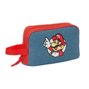 Safta Super Mario Bolsa Isotermica Porta Alimentos - Asa de Mano Lateral - Cremallera - 21.5x12x6.5cm - Color Rojo y Azul