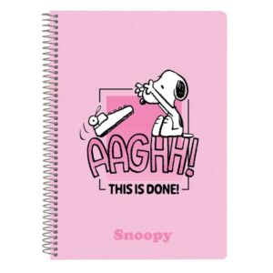 Safta Snoopy Libreta con Espiral - Formato Cuarto - 80 Hojas de 80g/m2 - Cuadricula 4x4mm - Tapas Duras Glasofonadas - 15.5x22x1cm - Color Rosa