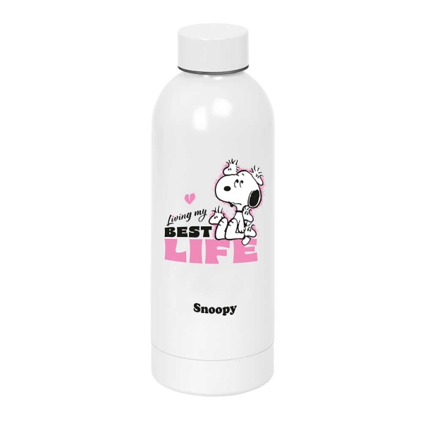 Safta Snoopy Botella Isotermica - Capacidad 500ml - Cierre Hermetico - Acero Inoxidable - 6h Caliente - 12h Frio - 7x22.5cm - Color Rosa