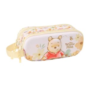 Safta Winnie the Pooh Portatodo 3D - 2 Compartimentos con Cremallera - Asa Lateral - Capacidad 1L - 21x8x6cm - Color Amarillo Pastel