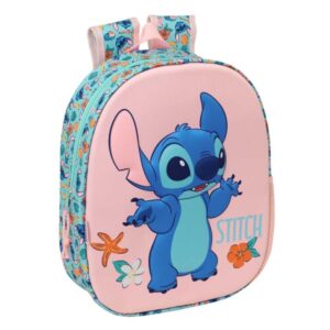 Safta Stitch Mochila 3D - Portabotellas - Hombreras Acolchadas - Asa de Mano Superior - 27x33x10cm - Color Rosa