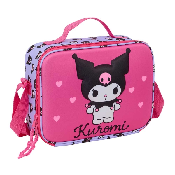 Safta Kuromi Bolsa Isotermica Porta Alimentos - Frontal 3D - Cremallera - Bandolera Ajustable - Asa de Mano - 25x19.5x9cm - Color Magenta