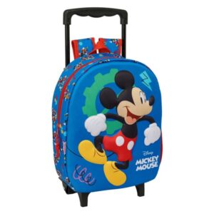 Safta Mickey Mouse Mochila con Carro - Portabotellas - Hombreras Acolchadas - Asa de Mano - 27x33x10cm - Color Azul Oscuro