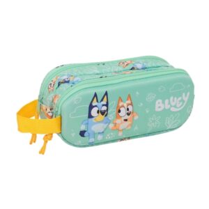 Safta Bluey Portatodo 3D - 2 Compartimentos con Cremallera - Asa Lateral - Capacidad 1L - 21x8x6cm - Color Menta