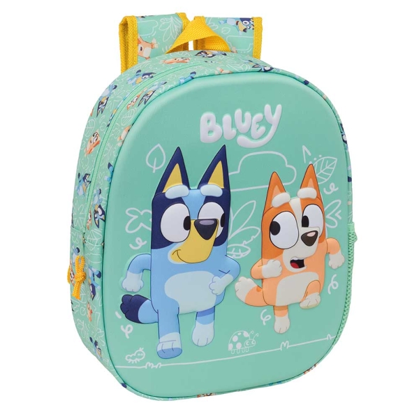 Safta Bluey Mochila 3D - Portabotellas - Hombreras Acolchadas - Asa de Mano Superior - 27x33x10cm - Color Menta