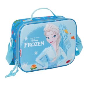 Safta Frozen Bolsa Isotermica Porta Alimentos - Frontal 3D - Cremallera - Bandolera Ajustable - Asa de Mano - 25x19.5x9cm - Color Azul Claro